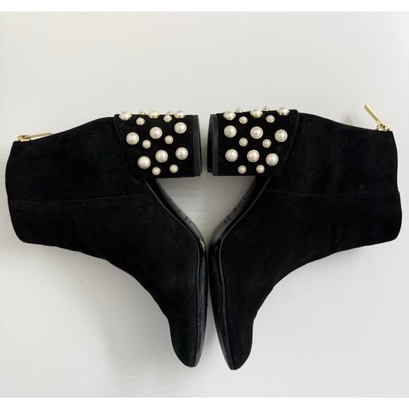 Stuart Weitzman Pearl Bacari Velvet Block Heel Booties Black Maximalist Sz 6.5 - Picture 5 of 10
